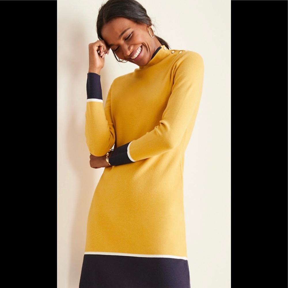 🆕🆕 ANN TAYLOR Gold Button Neck Sweater Dress